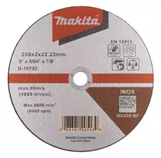 Абразивный отрезной диск Makita для нержавеющей стали плоский WA36 230х2х22.23 - Строительное оборудование