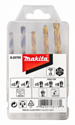 Набор сверл Makita по дереву и металлу 1/4", 5 шт. (HSS-TIN 5,6,8; дерево 5,6 мм) D-20769 - Строительное оборудование